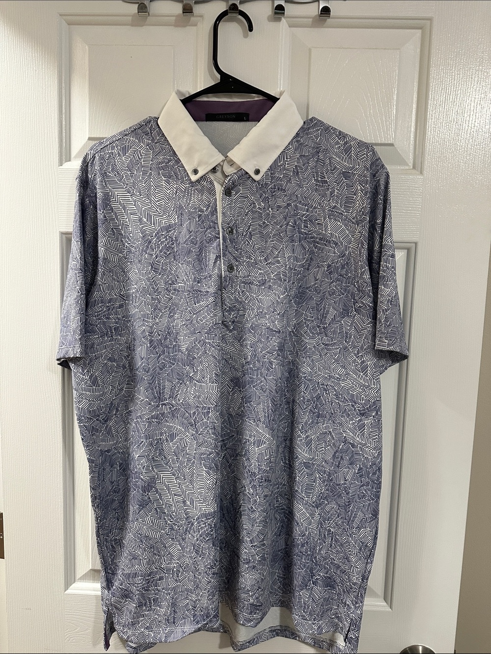 Greyson Blue Patterned Polo with White Contrast Collar